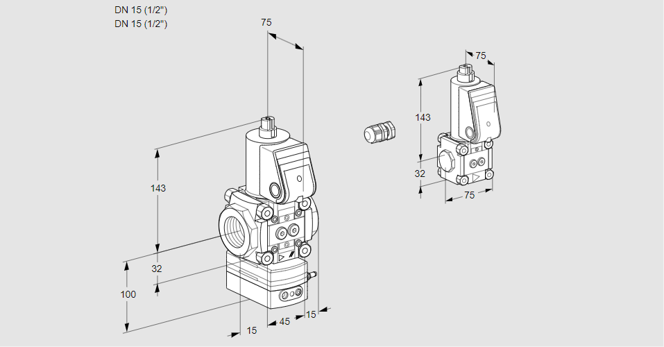Регулятор расхода газа с эл.магнитным клапаном VAH 1E15R/15R05HEWR/PP/BS