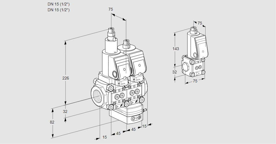 Регулятор соотношения газ/воздух с двумя эл.магнитными клапанами VCG 1E15R/15R05LGKWSR/PPPP/PPBS