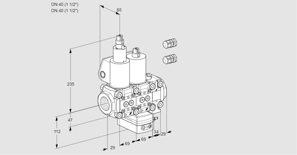 Регулятор соотношения газ/воздух с двумя эл.магнитными клапанами VCG 2E40R/40R05LGEVWL3/PPPP/PPPP
