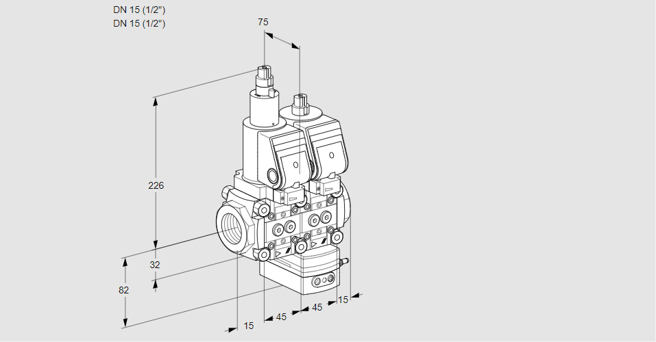 Регулятор соотношения газ/воздух с двумя эл.магнитными клапанами VCG 1E15R/15R05LGKWSR/PPPP/PPPP