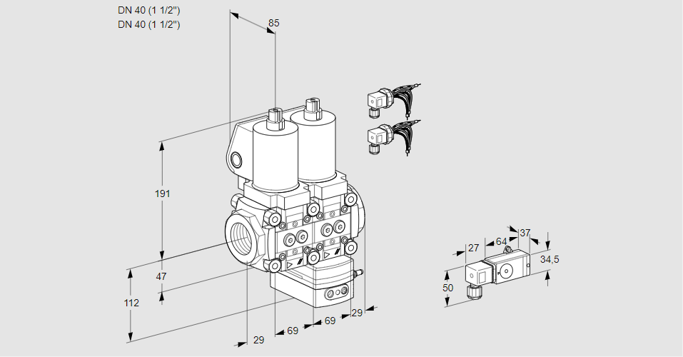 Регулятор давления с двумя эл.магнитными клапанами VCD 2E40R/40R05ND-25WGL8/PPPP/1--2