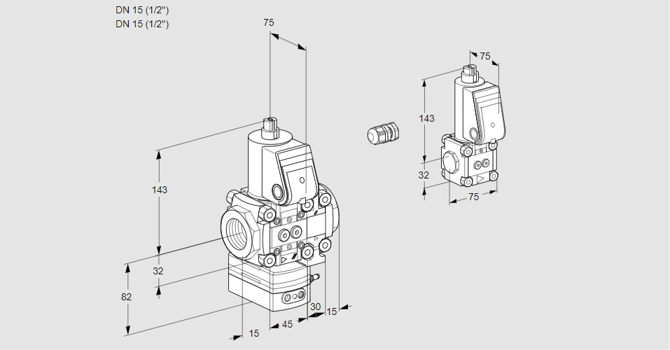 Регулятор соотношения газ/воздух 1:1  с эл.магнитным клапаном VAG 1E15R/15R05GEVWR/PP/ZS