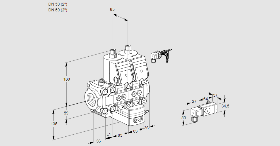 Регулятор давления с двумя эл.магнитными клапанами VCD 3E50R/50R05FND-100WR/3-PP/PPPP