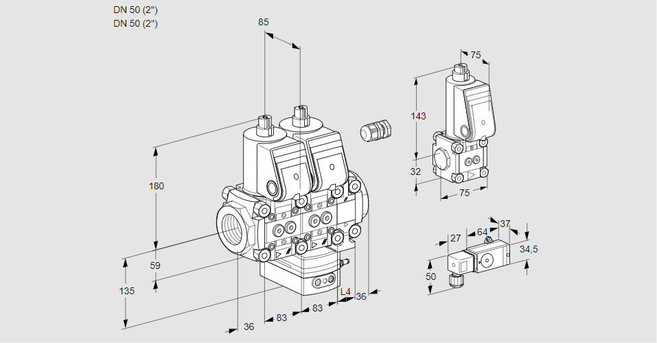 Регулятор соотношения газ/воздух с двумя эл.магнитными клапанами VCG 3E50R/50R05NGEVWR/-3PP/PPBS