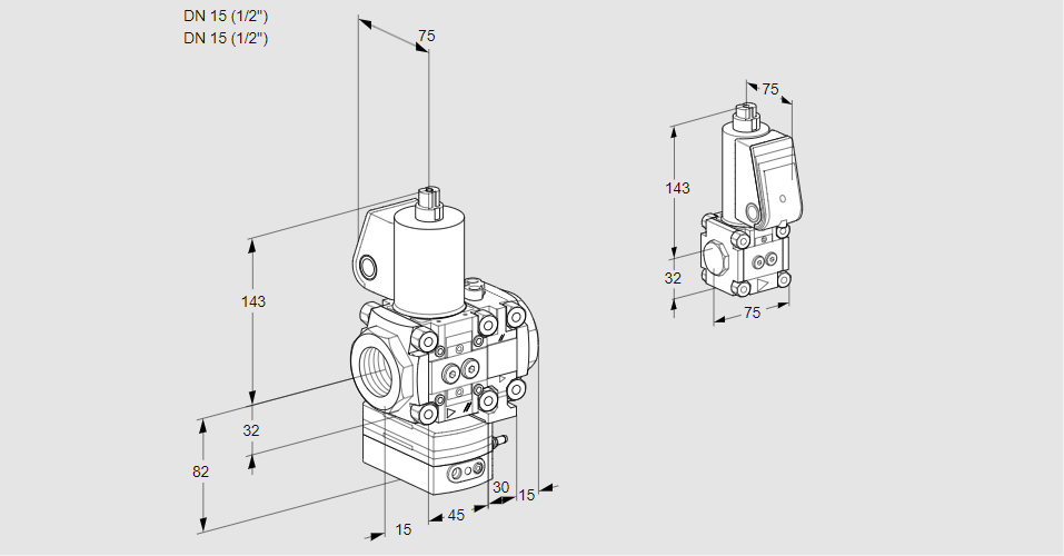 Регулятор соотношения газ/воздух 1:1  с эл.магнитным клапаном VAG 1T15N/15N05GAVQL/ZS/PP