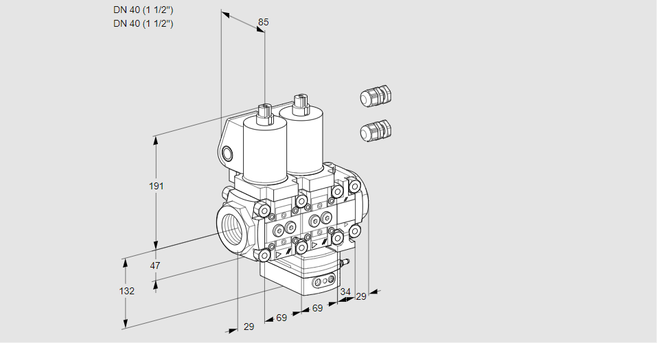 Регулятор расхода с двумя эл.магнитными клапанами VCH 2E40R/40R05NHEVWSL3/PPPP/PPPP