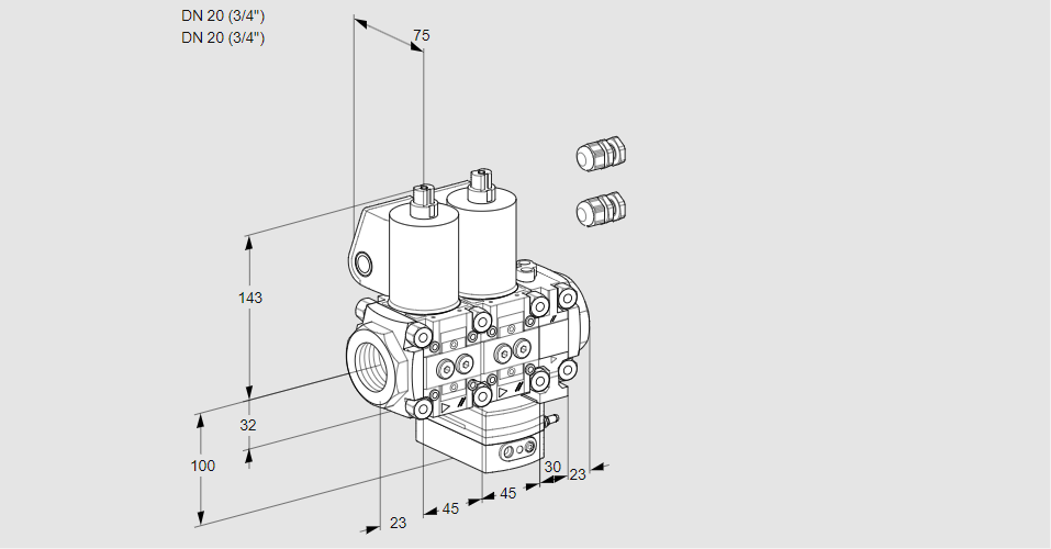Регулятор расхода с двумя эл.магнитными клапанами VCH 1E20R/20R05NHEVWL3/PPPP/PPPP