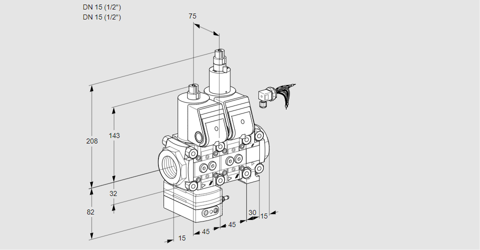 Регулятор соотношения газ/воздух с двумя эл.магнитными клапанами VCG 1E15R/15R05GELVWR/PPPP/PPPP