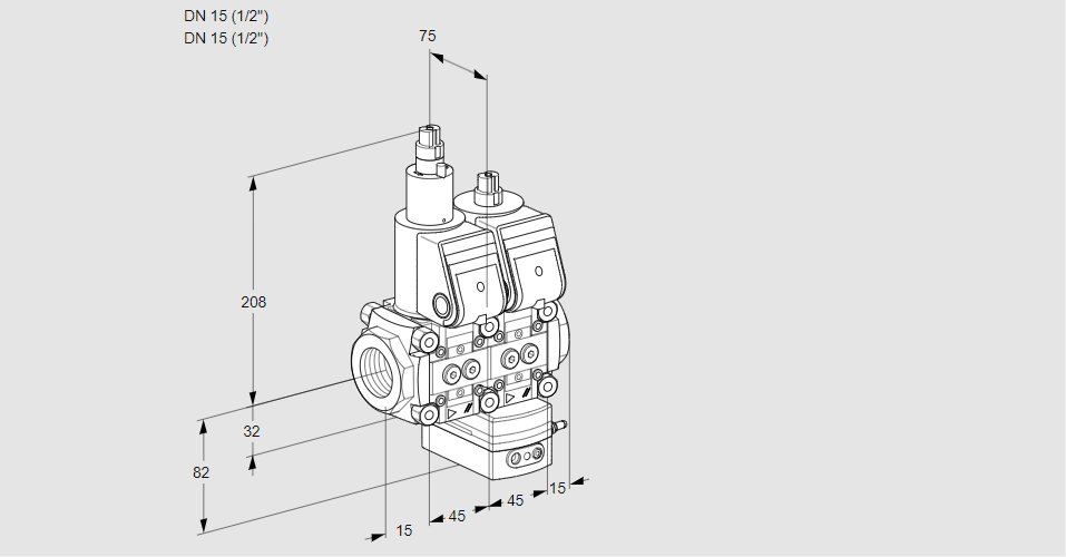 Регулятор соотношения газ/воздух с двумя эл.магнитными клапанами VCG 1E15R/15R05LGKWR/PPPP/PPPP