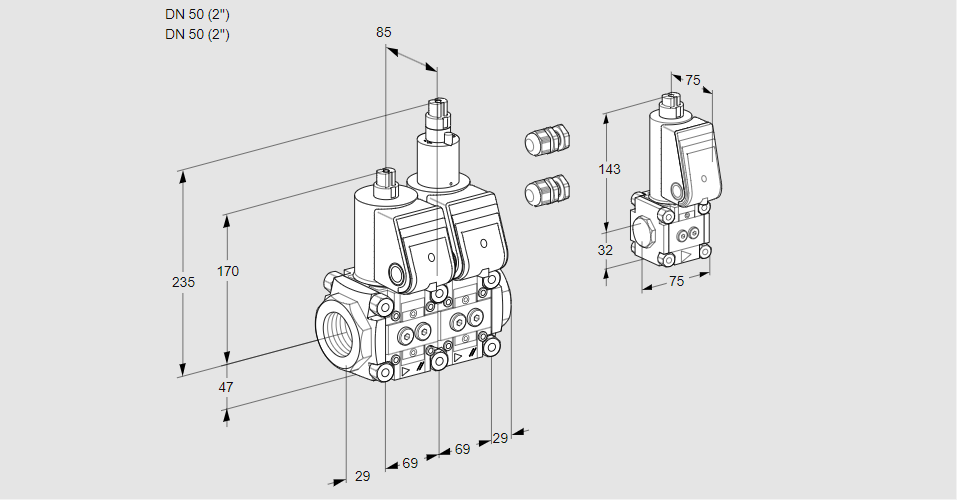 Клапан эл.магнитный сдвоенный VCS 2E50R/50R05NLWR3/PPPP/PPZS