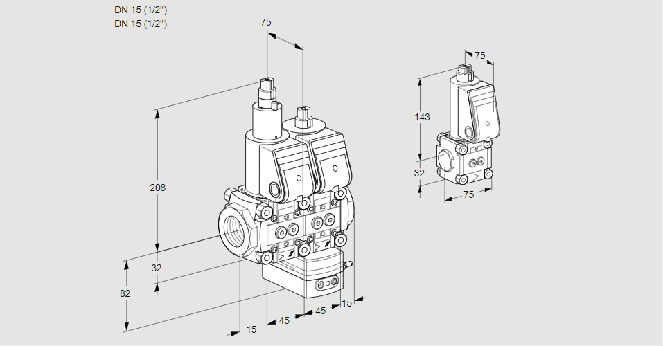 Регулятор соотношения газ/воздух с двумя эл.магнитными клапанами VCG 1E15R/15R05LGKWR/PPPP/PPBS