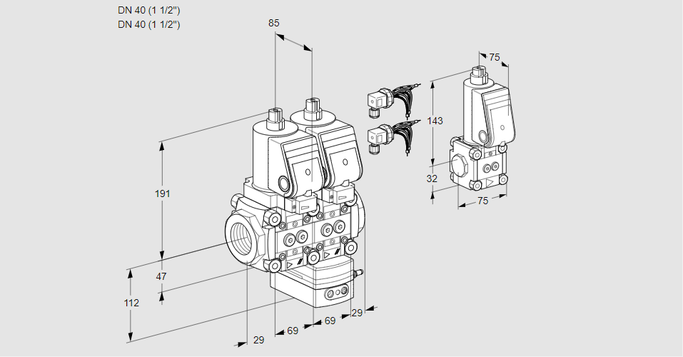 Регулятор соотношения газ/воздух с двумя эл.магнитными клапанами VCG 2E40R/40R05NGEWGR8/PPPP/PPZS