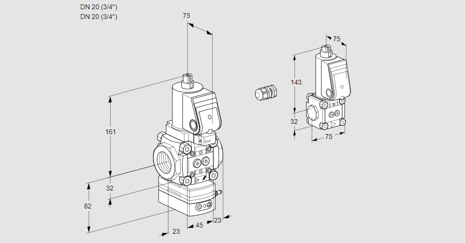 Регулятор соотношения газ/воздух 1:1  с эл.магнитным клапаном VAG 1E20R/20R05GEWSR/PP/BS