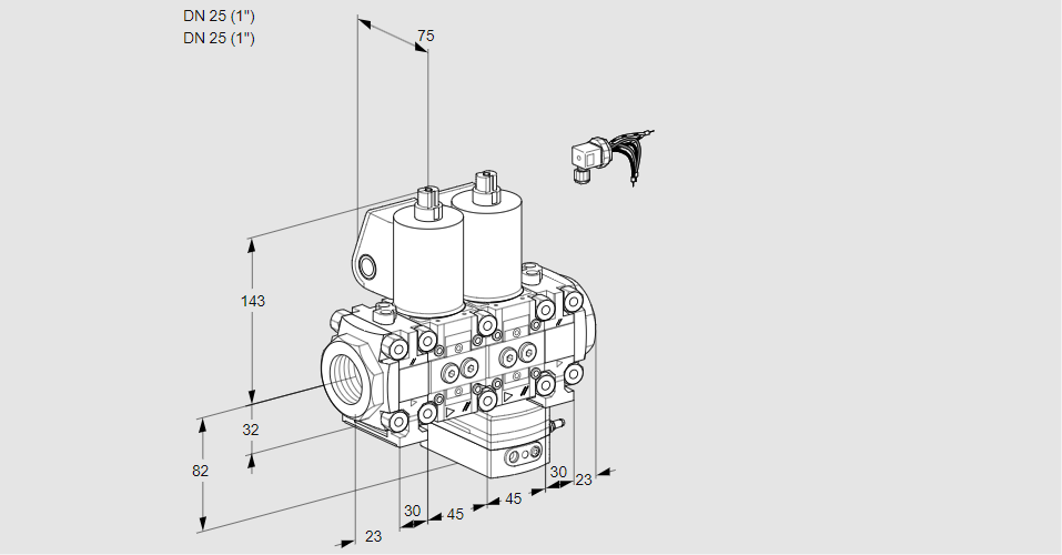 Регулятор соотношения газ/воздух с двумя эл.магнитными клапанами VCG 1E25R/25R05FNGEVWL/PPPP/PPPP