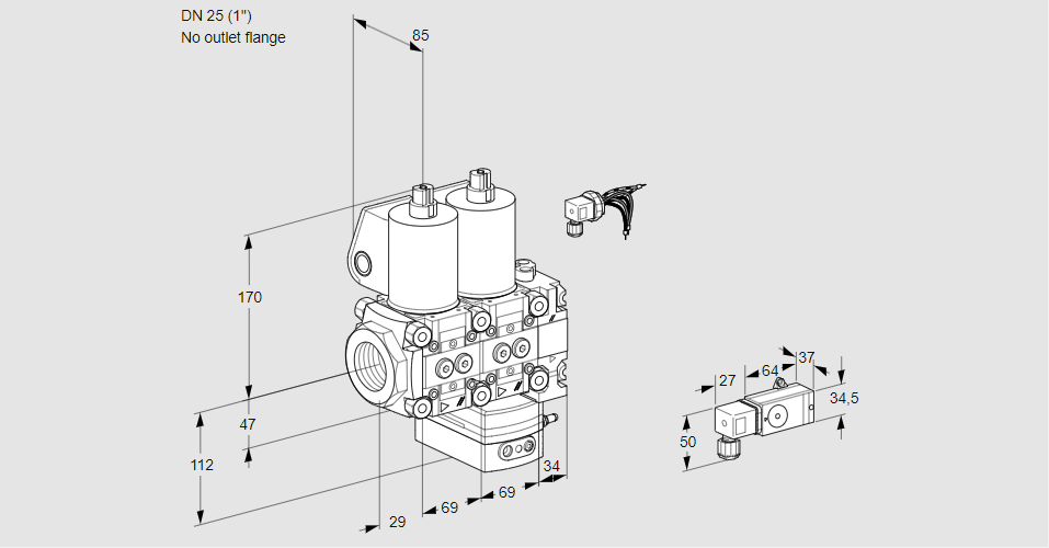 Регулятор соотношения газ/воздух с двумя эл.магнитными клапанами VCG 2E25R/--05NGNVWL/PPPP/2-PP