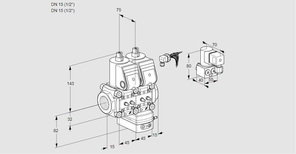 Регулятор соотношения газ/воздух с двумя эл.магнитными клапанами VCG 1E15R/15R05NGEWR/MMMM/PPBY