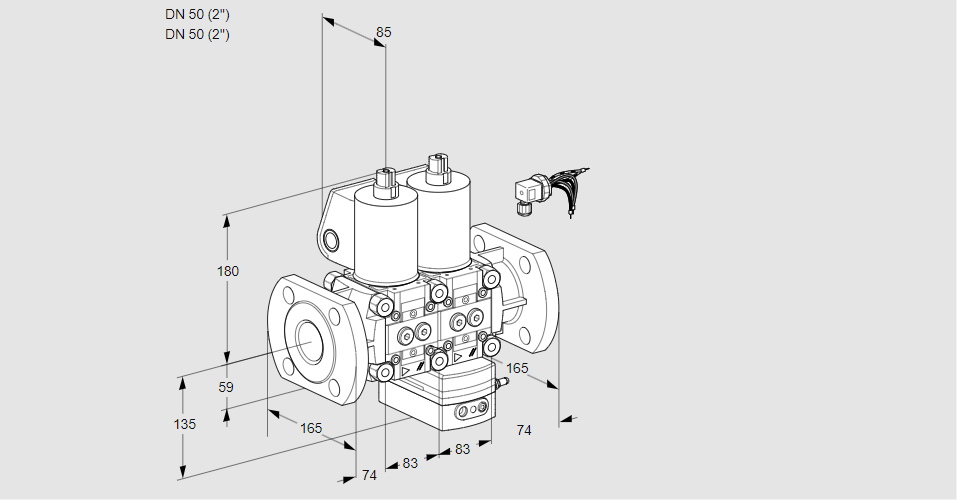 Регулятор соотношения газ/воздух с двумя эл.магнитными клапанами VCG 3E50F/50F05NGEWL/PPPP/PPPP