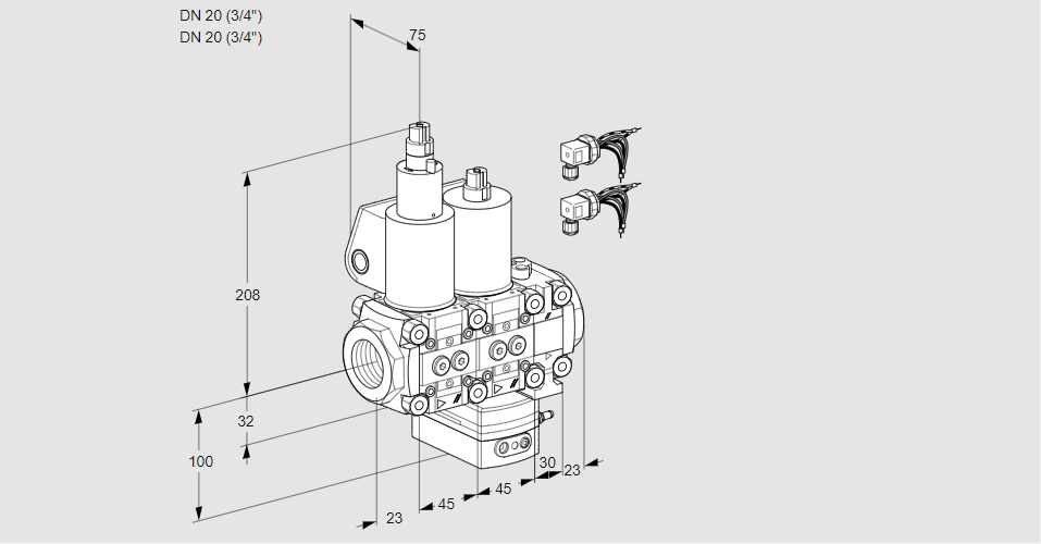 Регулятор расхода с двумя эл.магнитными клапанами VCH 1E20R/20R05LHEVWL6/PPPP/PPPP