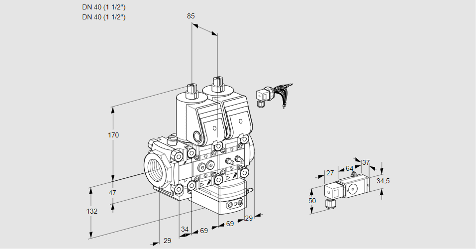 Регулятор соотношения газ/воздух с двумя эл.магнитными клапанами VCV 2E40R/40R05FNVKQR/2-MM/PPPP