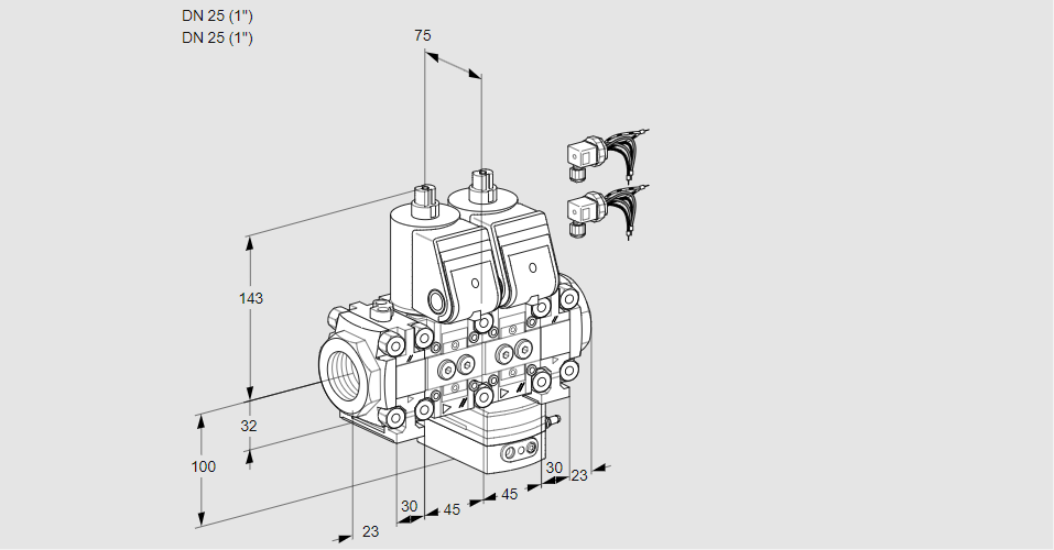 Регулятор расхода с двумя эл.магнитными клапанами VCH 1E25R/25R05FNHEVWR6/PPPP/PPPP