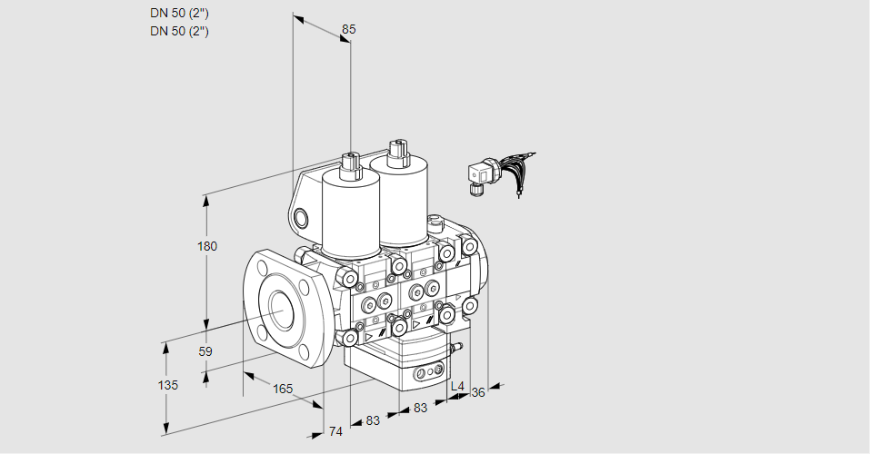 Регулятор соотношения газ/воздух с двумя эл.магнитными клапанами VCG 3E50F/50R05NGEVWL/PPPP/PPPP