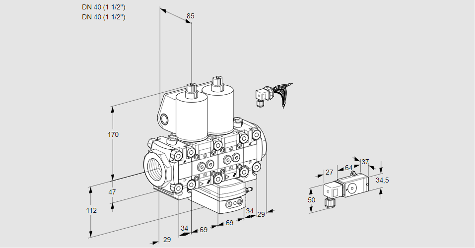 Регулятор давления с двумя эл.магнитными клапанами VCD 2E40R/40R05FND-100VWL/PPPP/4-PP