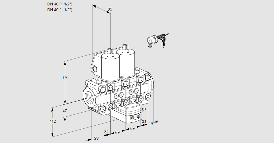 Регулятор соотношения газ/воздух с двумя эл.магнитными клапанами VCG 2E40R/40R05FNGEVWL/PPPP/PPPP