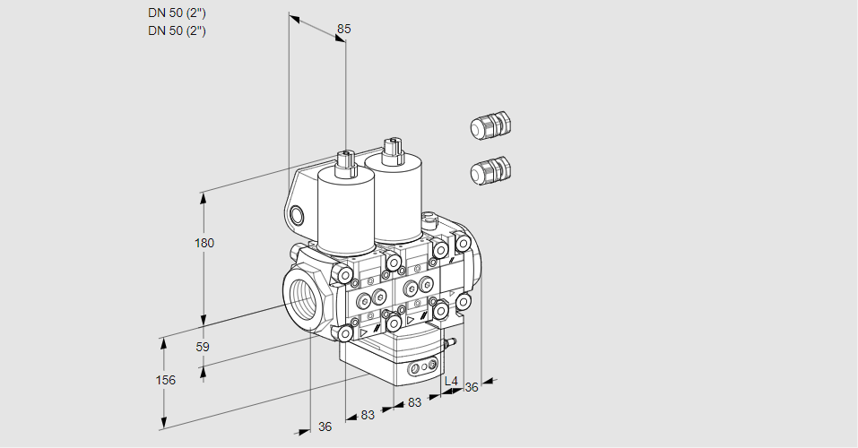 Регулятор расхода с двумя эл.магнитными клапанами VCH 3E50R/50R05NHEVWL3/PPPP/PPPP