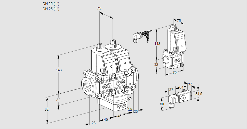 Регулятор соотношения газ/воздух с двумя эл.магнитными клапанами VCG 1E25R/25R05NGEVWR/-3PP/PPZS