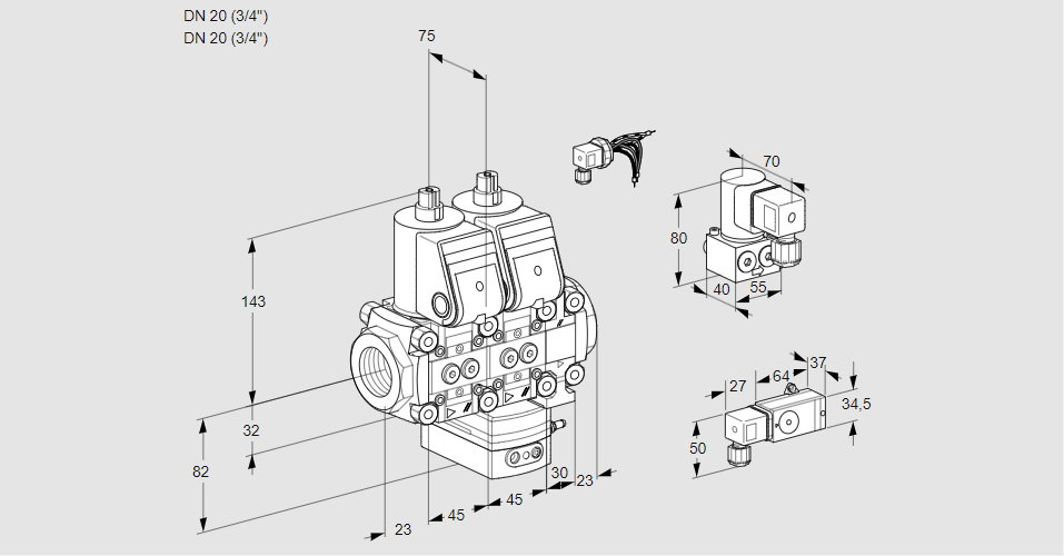 Регулятор соотношения газ/воздух с двумя эл.магнитными клапанами VCG 1E20R/20R05NGEVWR/-3PP/PPBY