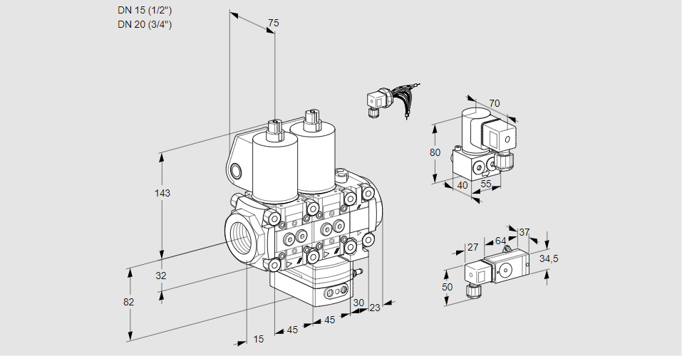 Регулятор соотношения газ/воздух с двумя эл.магнитными клапанами VCG 1E15R/20R05NGEVWL/PPBY/-3PP