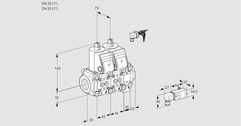 Клапан эл.магнитный сдвоенный VCS 1E25R/25R05NNVWR/1--4/MMMM