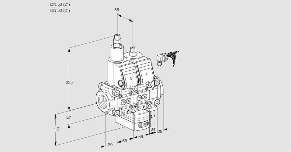 Регулятор соотношения газ/воздух с двумя эл.магнитными клапанами VCG 2E50R/50R05LGNVWR/PPPP/PPPP