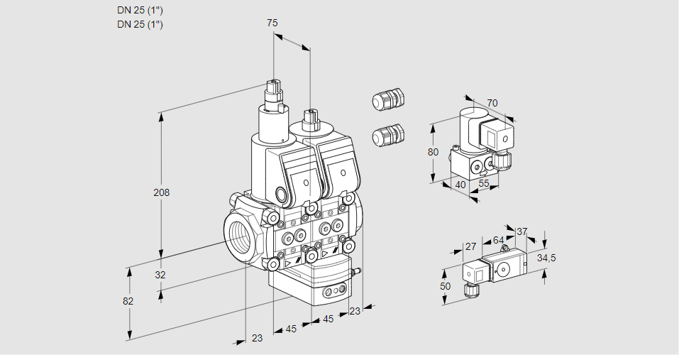 Регулятор соотношения газ/воздух с двумя эл.магнитными клапанами VCG 1E25R/25R05LGEWR3/3-PP/PPBY