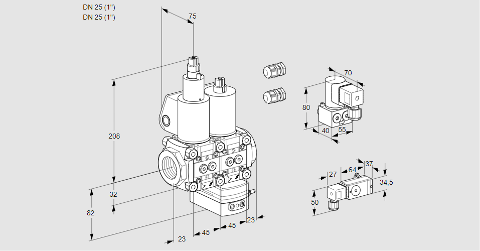 Регулятор соотношения газ/воздух с двумя эл.магнитными клапанами VCG 1E25R/25R05LGEWL3/3-BY/PPPP
