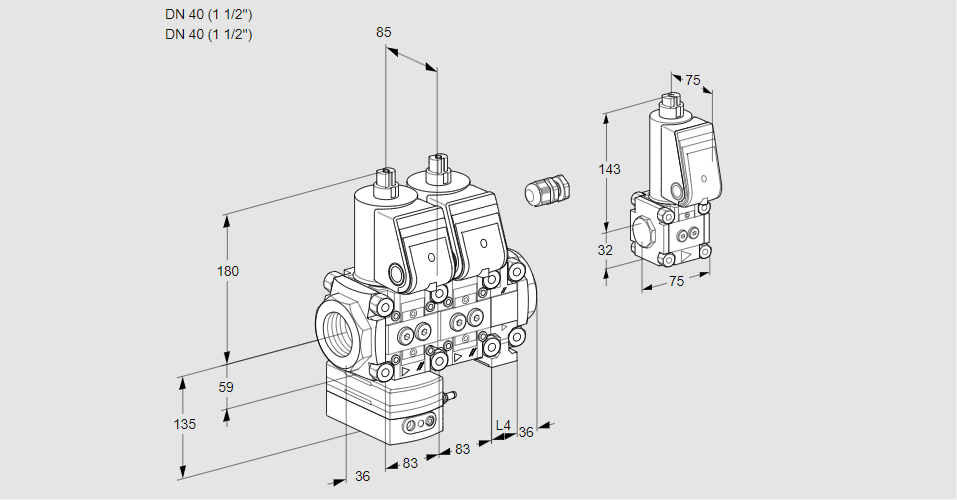 Регулятор соотношения газ/воздух с двумя эл.магнитными клапанами VCG 3E40R/40R05GENVWR/PPPP/PPZS