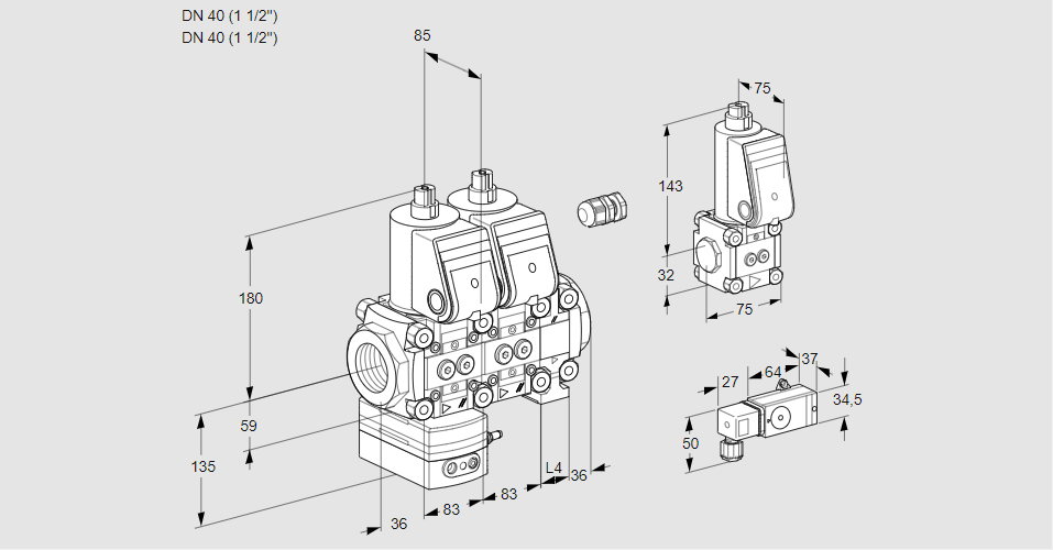 Регулятор соотношения газ/воздух с двумя эл.магнитными клапанами VCG 3E40R/40R05GENVWR/PP3-/PPZS