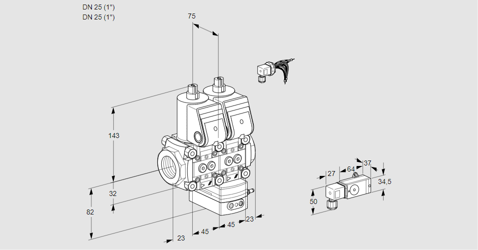 Регулятор давления с двумя эл.магнитными клапанами VCD 1E25R/25R05ND-100WR/2--3/PPPP