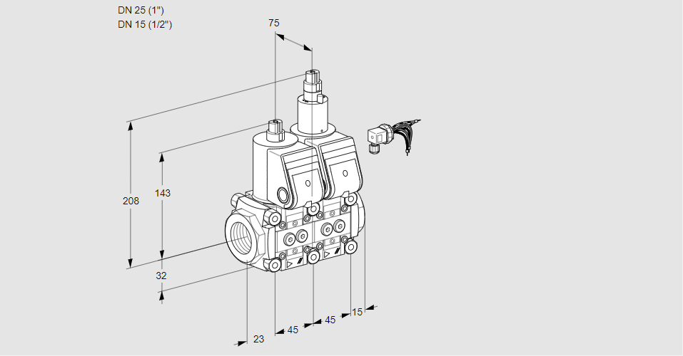 Клапан эл.магнитный сдвоенный VCS 1E25R/15R05NLWR/PPPP/PPPP