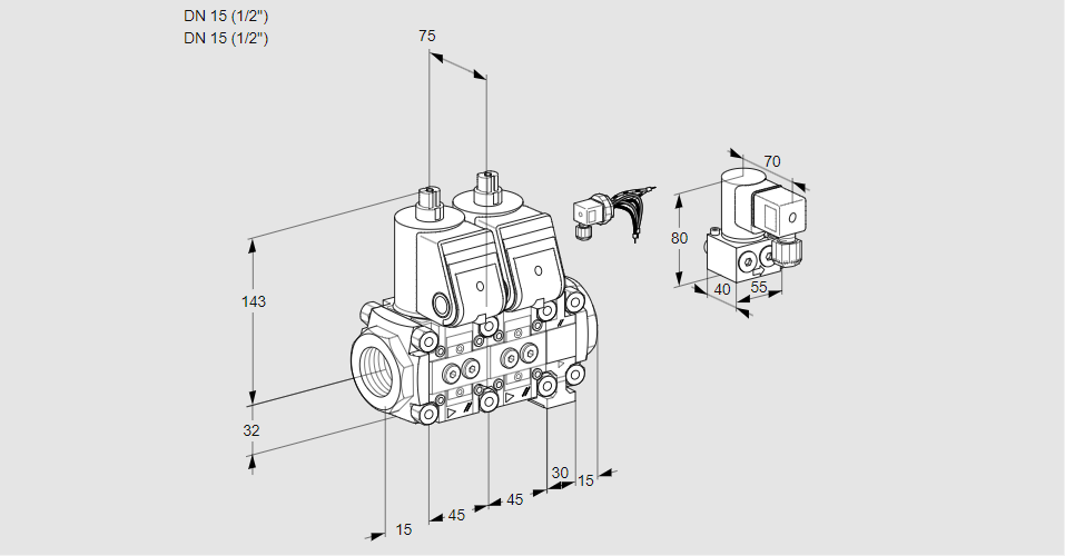 Клапан эл.магнитный сдвоенный VCS 1E15R/15R05NNVWR/PPPP/BYPP
