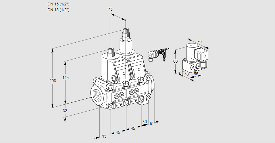 Клапан эл.магнитный сдвоенный VCS 1E15R/15R05NLVWR/PPPP/BYPP
