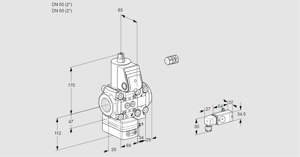 Регулятор соотношения газ/воздух 1:1  с эл.магнитным клапаном VAG 2E50R/50R05GEVWR/-3/PP