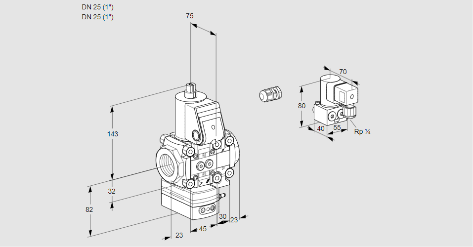 Регулятор соотношения газ/воздух 1:1  с эл.магнитным клапаном VAG 1E25R/25R05GEVWR/PP/ZY