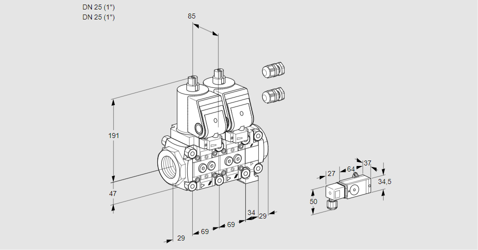 Клапан эл.магнитный сдвоенный VCS 2E25R/25R05NNVWSR3/3-PP/PPPP