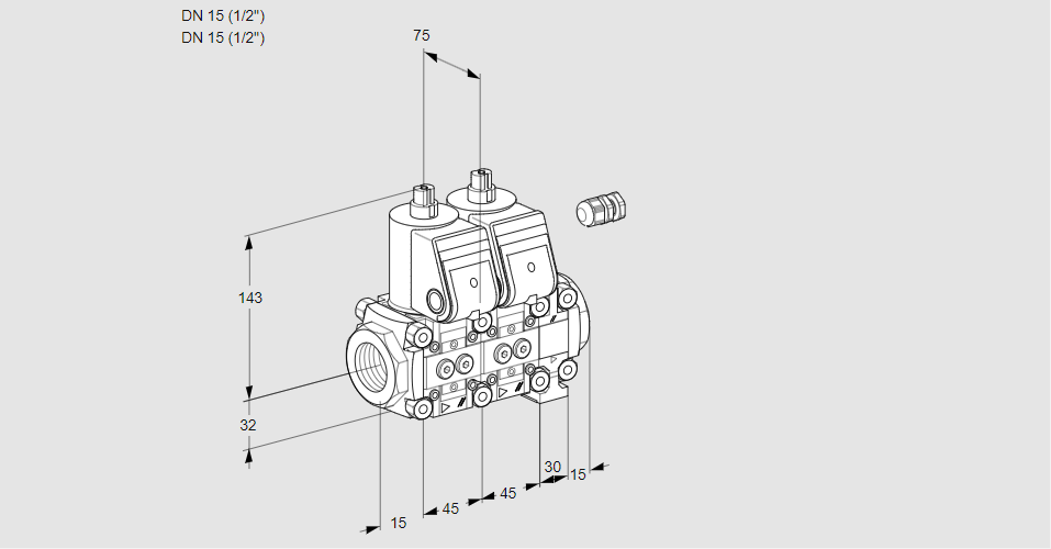 Клапан эл.магнитный сдвоенный VCS 1E15R/15R05NNVWR/PPPP/PPPP