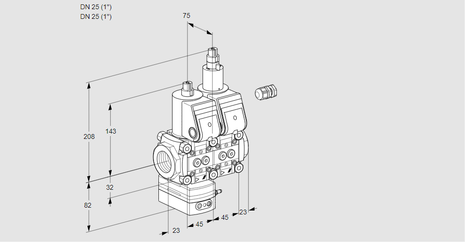 Регулятор соотношения газ/воздух с двумя эл.магнитными клапанами VCG 1E25R/25R05GELWR/PPPP/PPPP