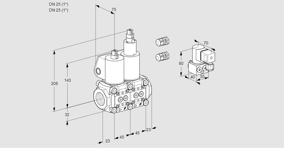 Клапан эл.магнитный сдвоенный VCS 1E25R/25R05NLWL3/PPBY/PPPP