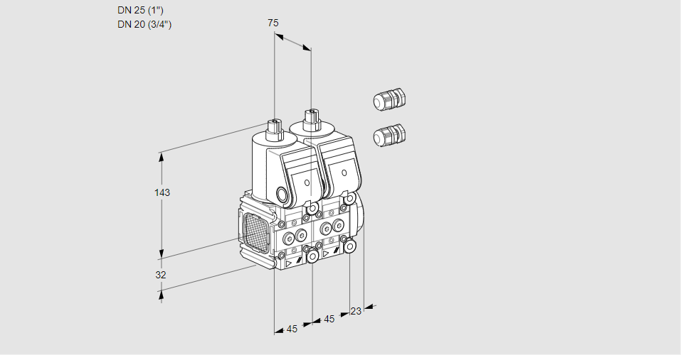 Клапан эл.магнитный сдвоенный VCS 1E25R/20R05FNNWR3/PPPP/PPPP