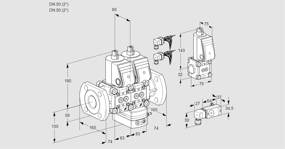 Регулятор соотношения газ/воздух с двумя эл.магнитными клапанами VCG 3E50F/50F05NGEWR6/-3PP/PPZS
