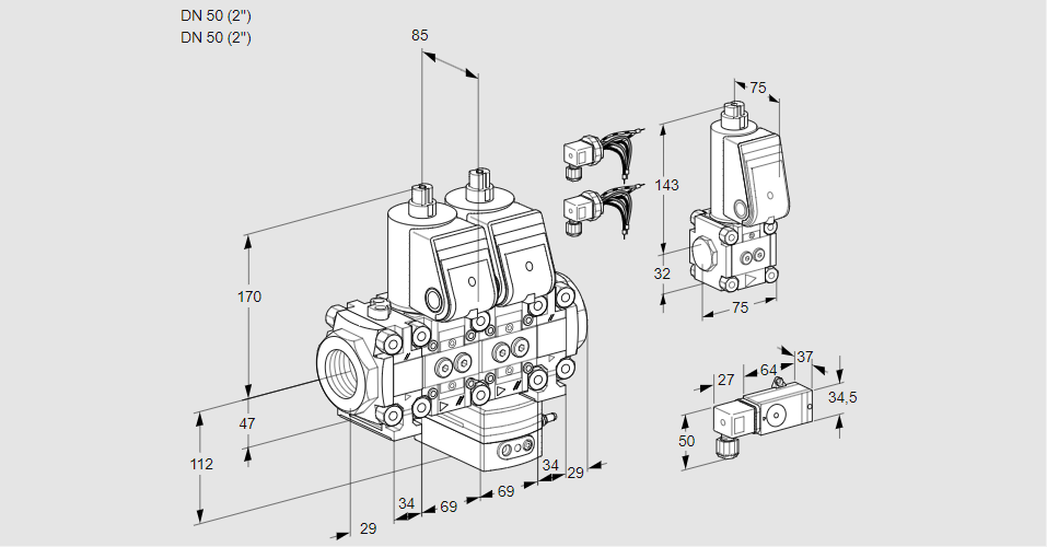 Регулятор соотношения газ/воздух с двумя эл.магнитными клапанами VCG 2E50R/50R05FNGEO32WR6/-3PP/PPZS